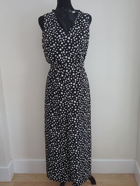 Karl Lagerfeld Sleeveless Black & White Polka Dot Jumpsuit